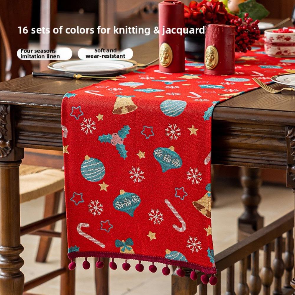 Christmas Santa Table Runner Cotton Linen Look Festive Dining Decor for 6 People Holiday Tablecloth