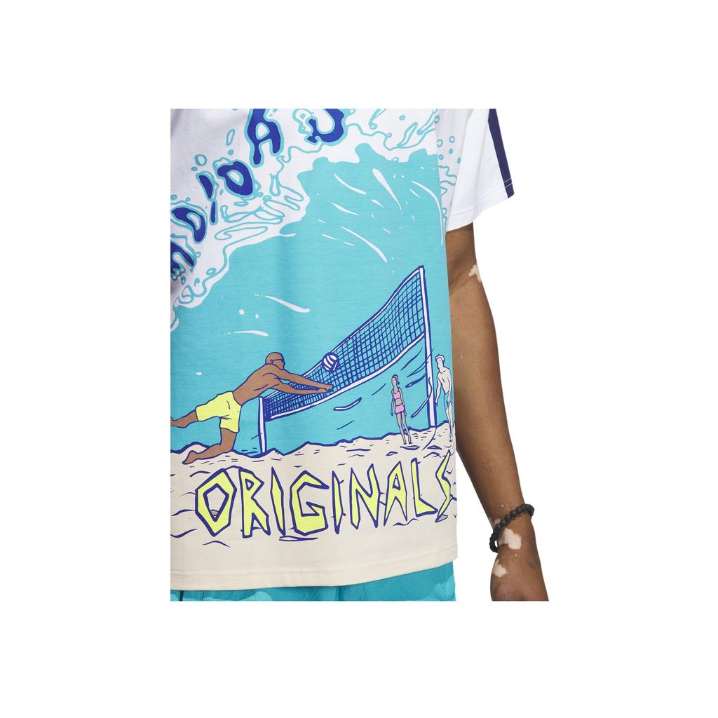 adidas Originals Beach Sports Art Tee Cartoon Hand-Drawn Print Crew Neck Short Sleeve T-Shirt Men Tops White IN4777