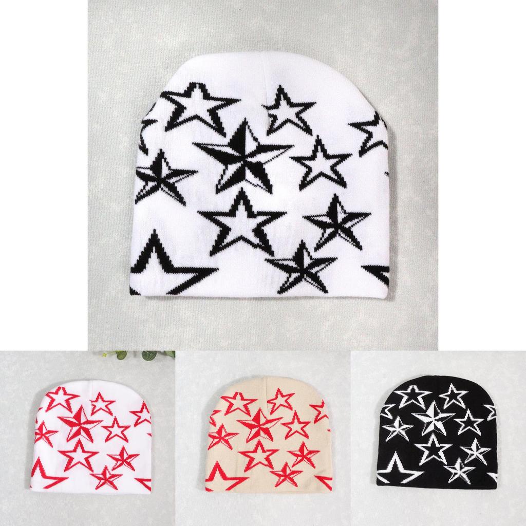 Y2k Style Star Design Knit Cap With Fluffy Fabric For Fall Street Fashion