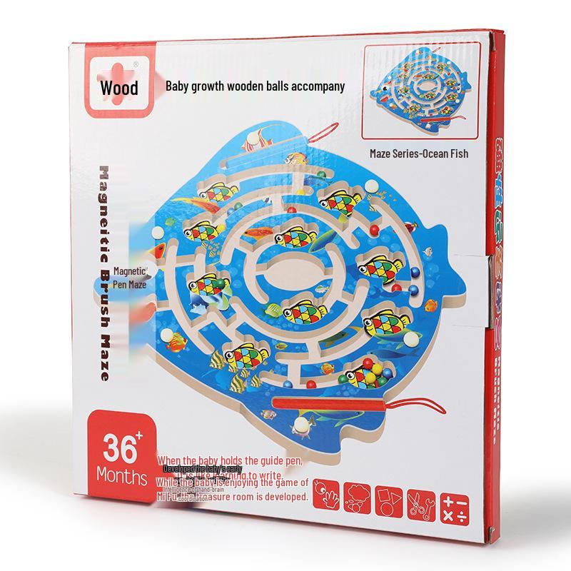 Wooden Marble Maze with Magnetic Pen – Animal Track Educational Toy for Kids