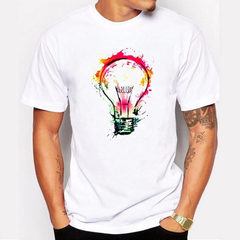 Owl Light Bulb Skull Pattern T Shirt For Men Casual Short Sleeve Printed Fabric Youth Wear