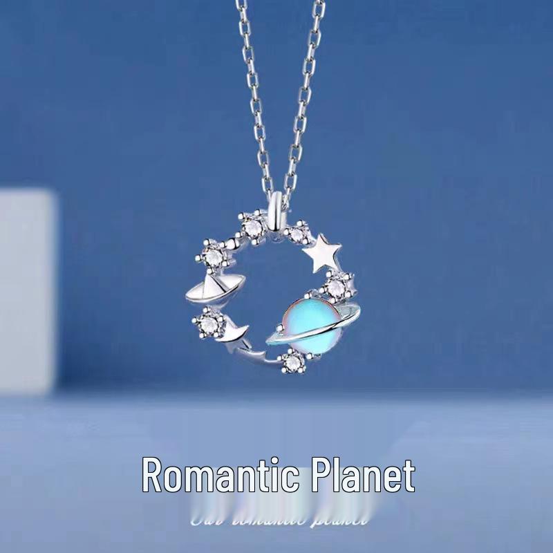 Women s Light Luxury Blue Glass Clavicle Necklace with Niche Design