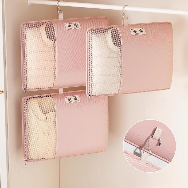 1Pc Special Hanging Compression Storage Bag For Down Jackets, Wall-Mounted Mesh Bag With Metal Hook For Home Wardrobe, Hanging Bag For Large Garments