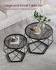 Round coffee tables, set of 2 side tables, modern style, removable top, steel frame, for living room, slate gray and a