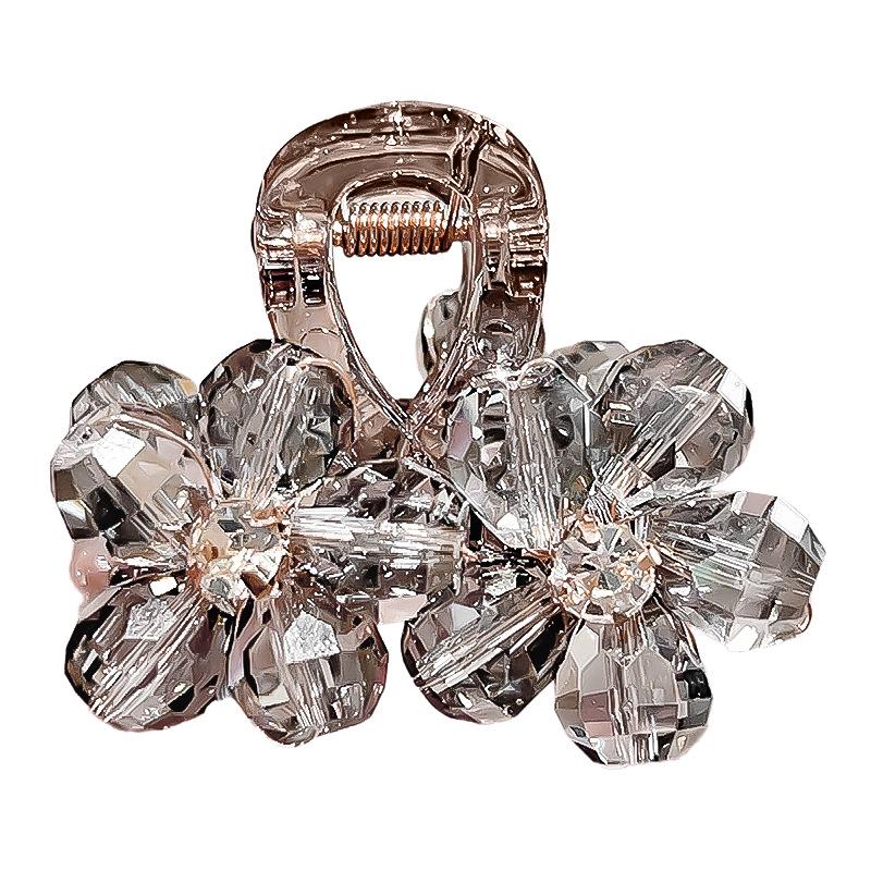 Small Crystal Flower Hair Claw Clip - Elegant Side Clip for Half Updo