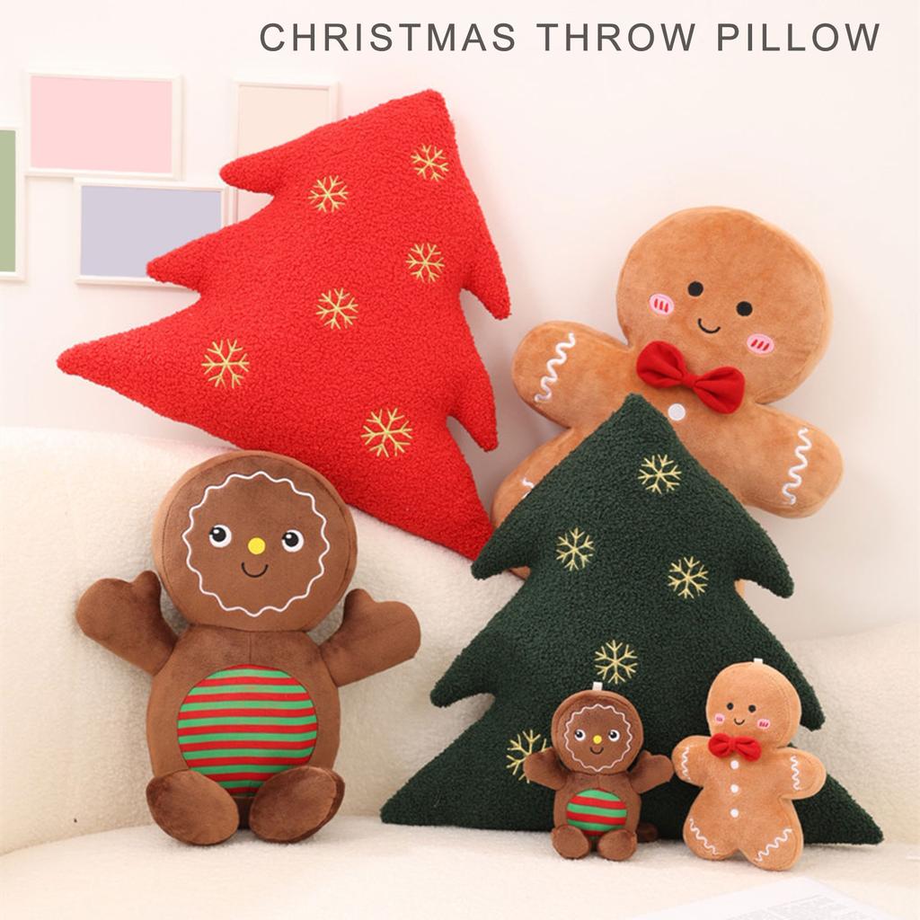 Christmas Gingerbread Man Plush Pillow Sofa Cushion Festive Home Decors Soft Stuffed Gingerbread Man Christmas Tree