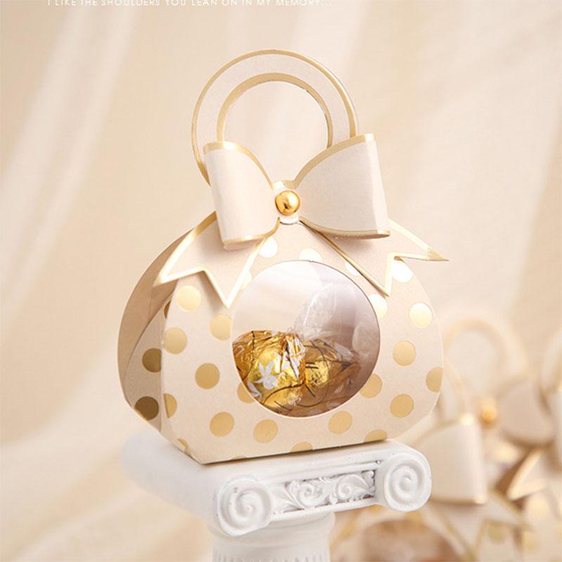 10ks/lot Modrá Ružová Svadobné darčeky Darčekové krabičky Priehľadné okno Balenie cukroviniek Krabička na dražé z kraftového papiera Krabička na dražé s rúčkou