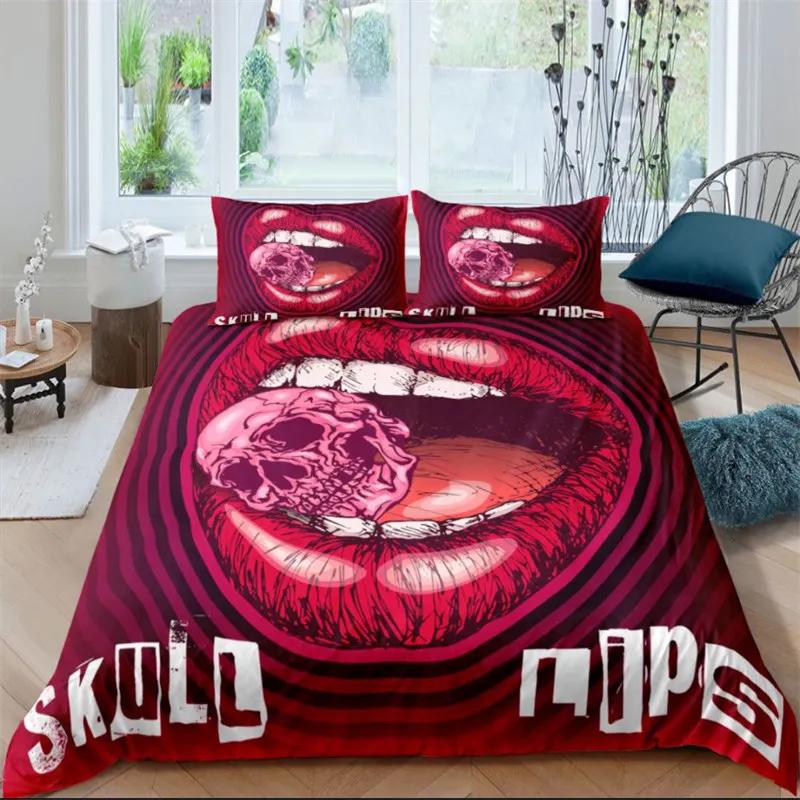 Housse de couette impression 3D Taille King Ensemble de literie Amour Motif Baisers Lèvres Housse de couette Décoratif Pour Femmes Filles Amoureux