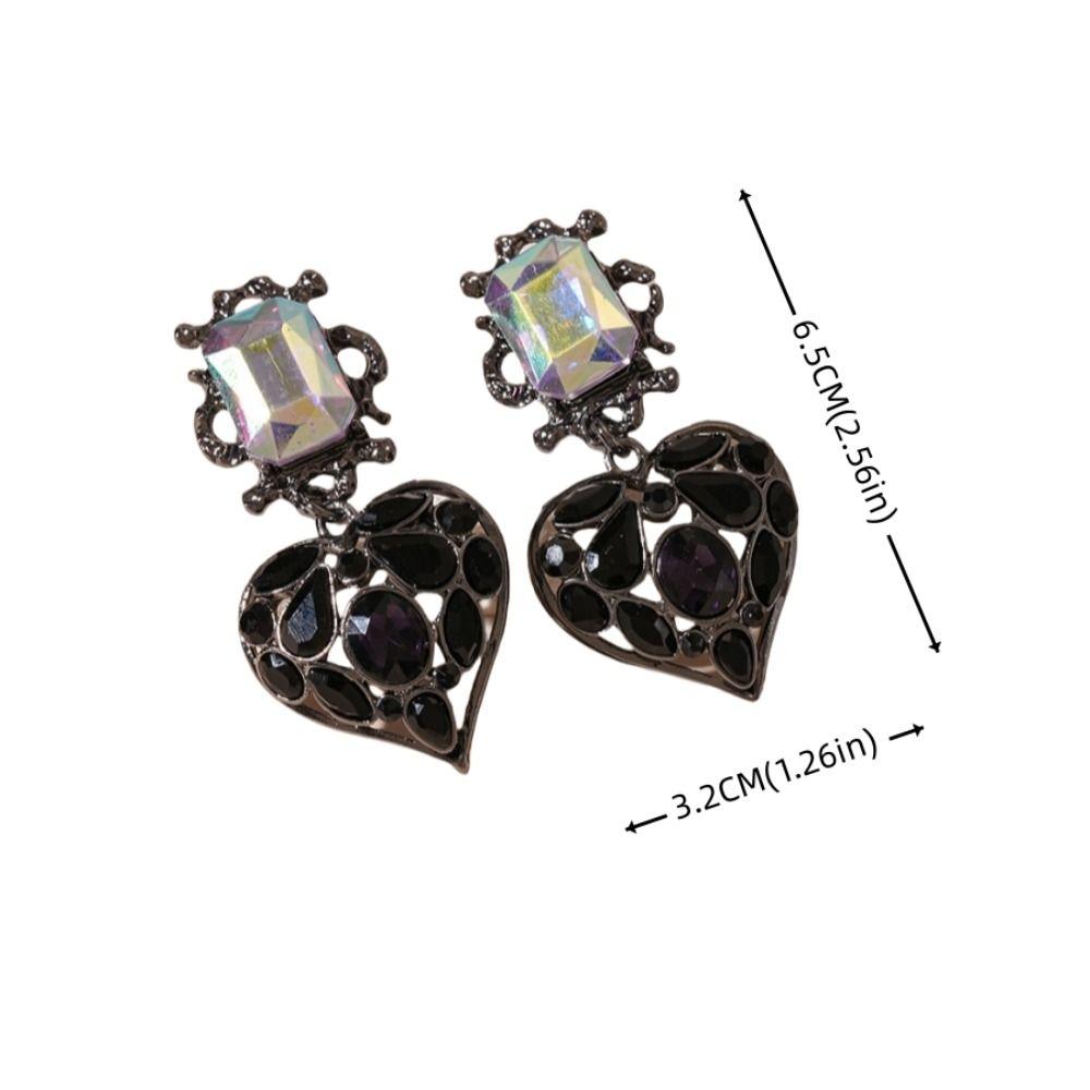 Hollow Out Heart Rhinestone Necklace Crystal Pendant Heart Drop Earrings Necklace Earrings  Party