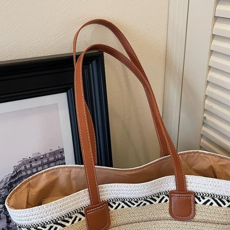 Gestreifte Stroh-Tote-Bag mit großer Kapazität Damen-Handtasche