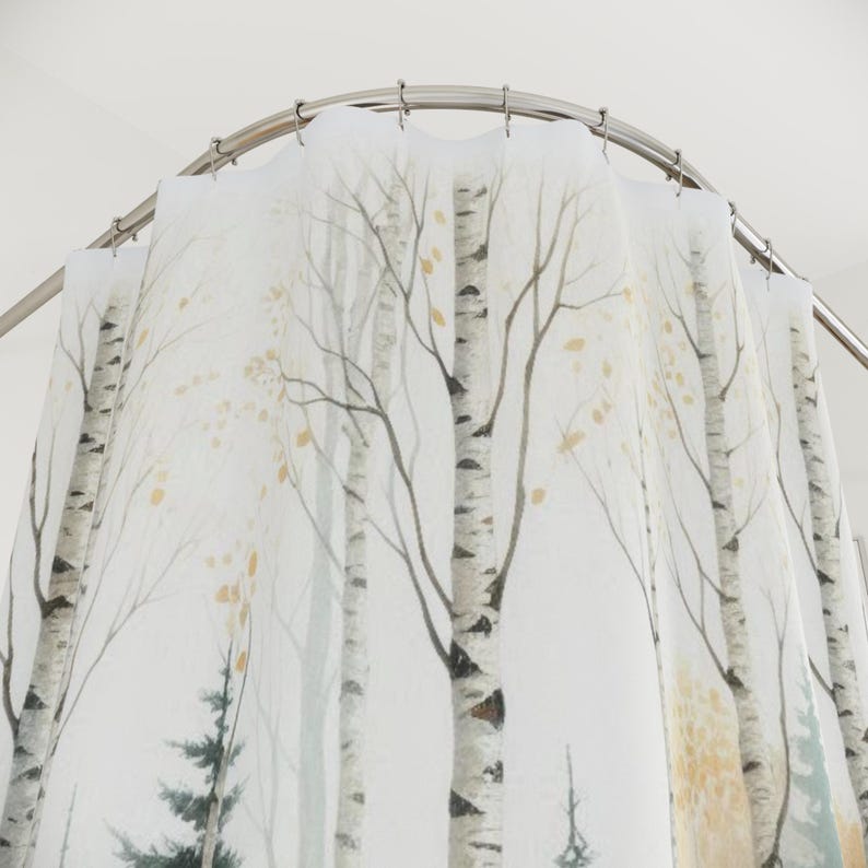 Minimalistischer Herbst-Birkenwald-Heimdekoration, Aquarellkunst-Duschvorhang Natur-Badezimmer, Einweihungsgeschenke
