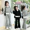 Spring Korean Style Girls' Casual Sports 3-Piece Set: Flared Pants, Top & Jacket