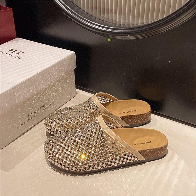 2025 new cool slippers for women, diamond-encrusted one-pedal design in summer, convenient and casual cool half slippers