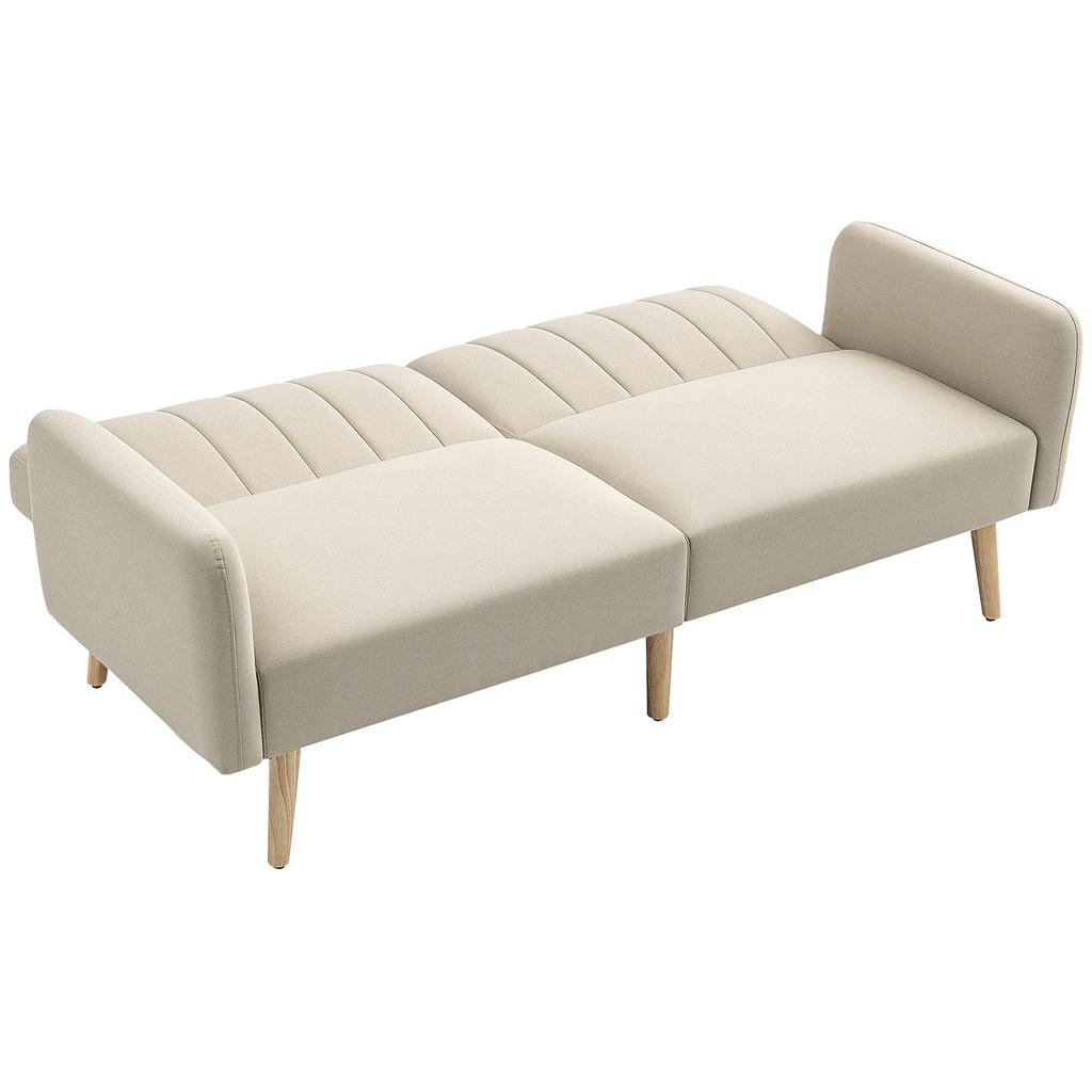 Scandinavian Design 2 Seater Convertible Sofa Reclining Backrest 3 Positions Wooden Legs Linen Look Fabric Beige