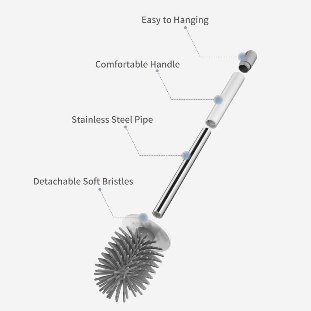2PCS Toilet Brush and Holder Floor-standing Soft Toilet Brush Cleaner No-drilling Bathroom Cleaning Toilet Bowl Brush