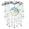 Balcony Hanging Decor Ocean-Themed Wind Chime Decoration Animal Sun Catcher with Faux Crystal Drops Tropical Fish Garden Decoration Stained