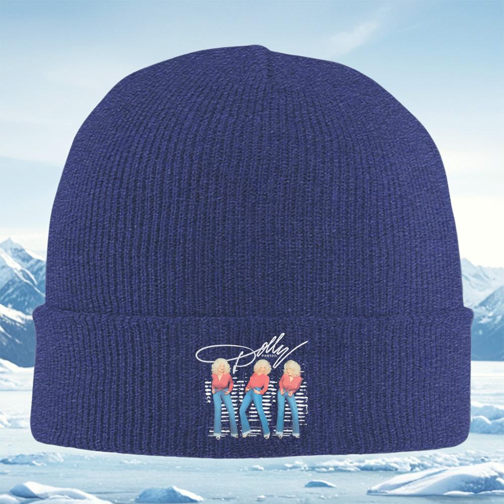 Dolly Parton poses three times smiling Men Women Unisex Knitted Hat Beanie Pullover Cap Winter Thermal Warm Christmas Outdoor Cy