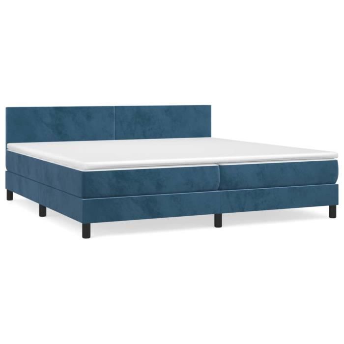 3141207 vidaXL Lit à sommier tapissier et matelas Bleu foncé 200x200cm Velours