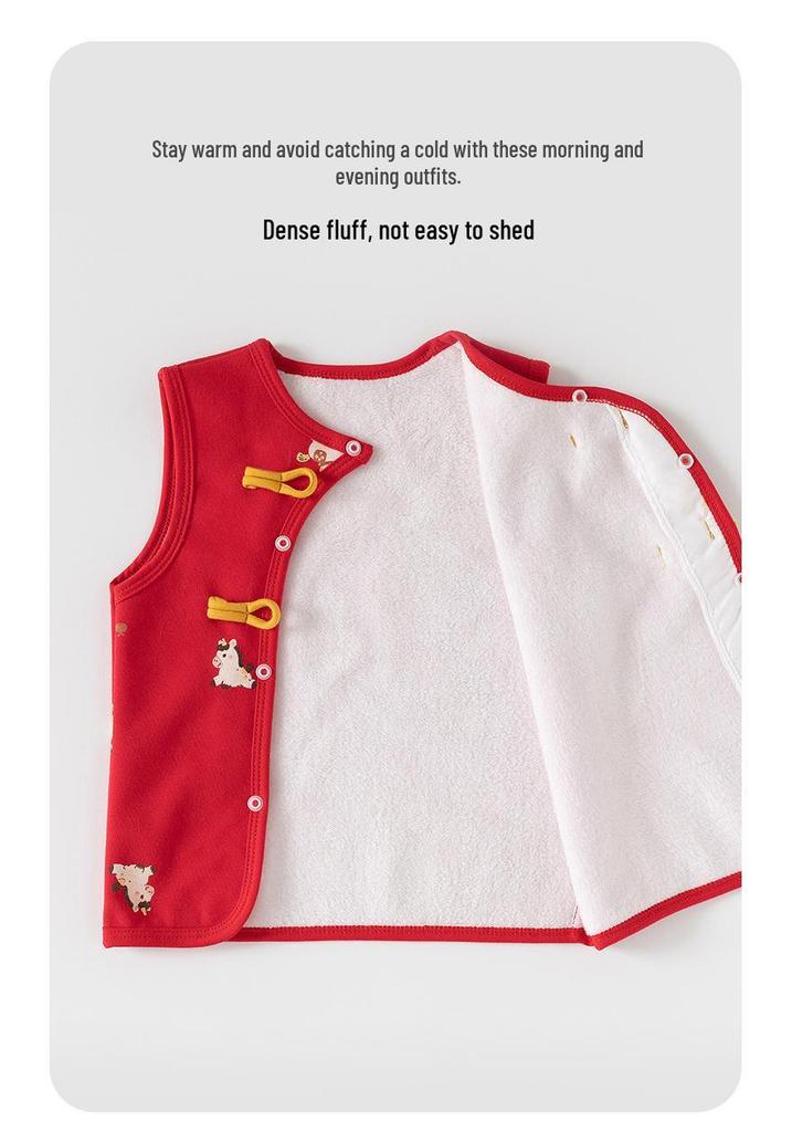 Girls' Red Festive New Year Sleeveless Vest - Spring/Autumn Infant Cape Jacket