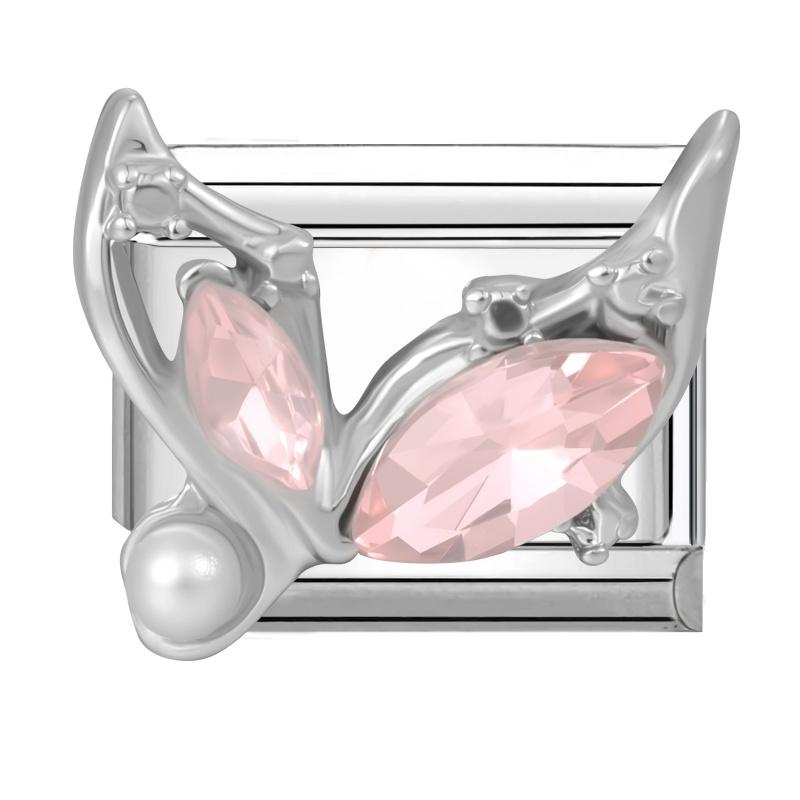 Shiny Zircon Bow Knot Cherry Heart Butterfly Pendant Italian Charm Links Fit 9mm Stainless Steel Bracelet Women DIY Making Gift