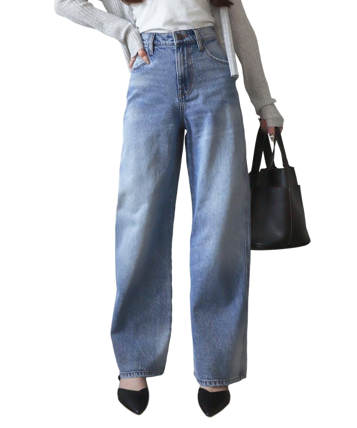 WEGO Straight Denim Everyday Light Denim Pants, Trousers, Bottoms, Denim, Simple, Wear, Year-Round, Women s, Gift, Present, Winter/Spring, Classic,