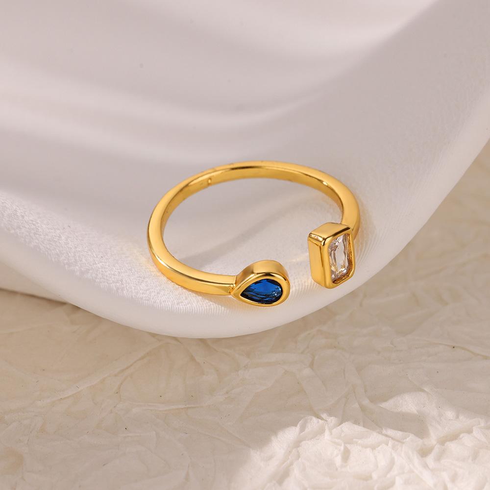 Zircon Square Drop Rings For Women Stainless Steel Gold Color Geometric Ring Wedding Engagement Christmas Jewelry Gift