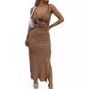 2026 New Women's Knit Halter Dress, Backless Sleeveless Bodycon Midi Dress with Bow Detail & Thin Straps for Summer Evening