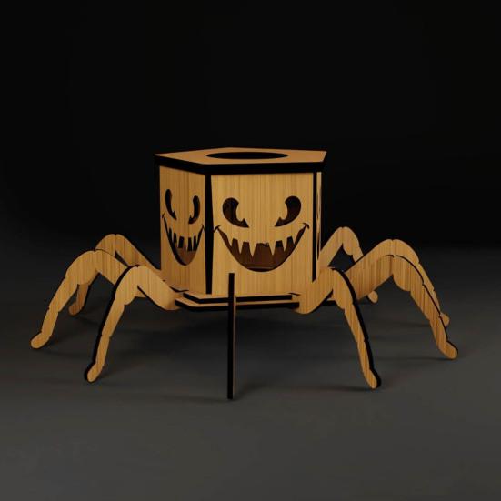 Halloween Lighted Pumpkin Lantern LED Wooden Spider Pumpkin Lamp with Spooky Face for Halloween Party Home Yard Decor
