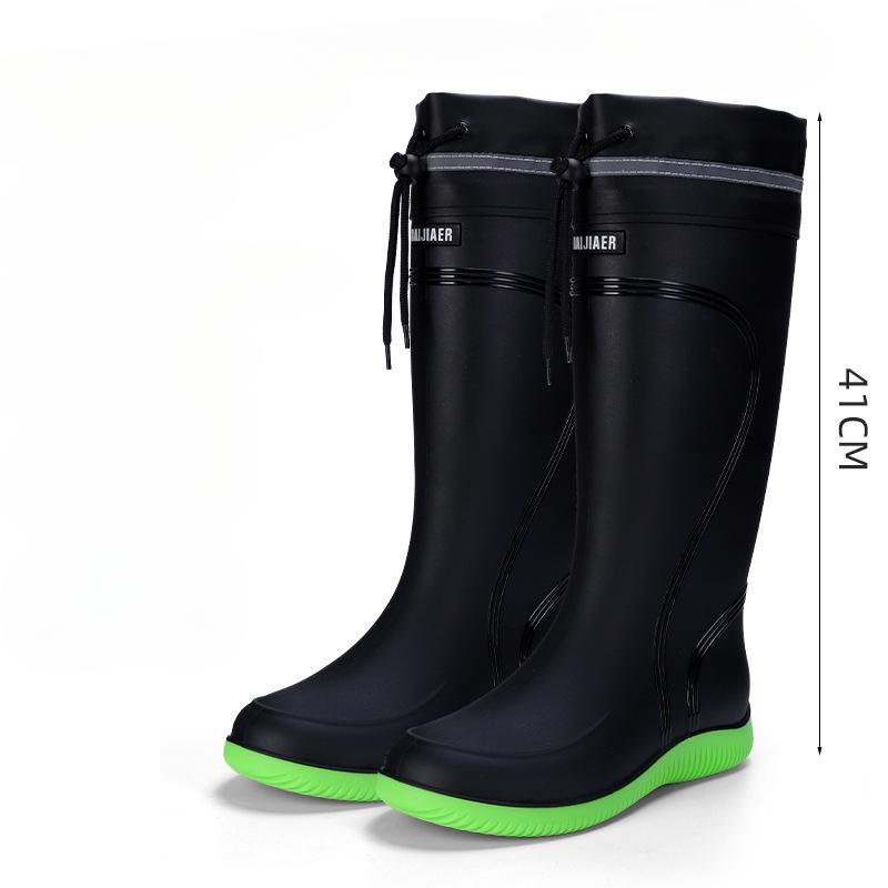 Fashion Men's Rain Boots Waterproof Mid Calf Boots Non-slip Rainproof Work Boots Outdoor Water Shoes Soft Drawstring Rubber Boot Botas