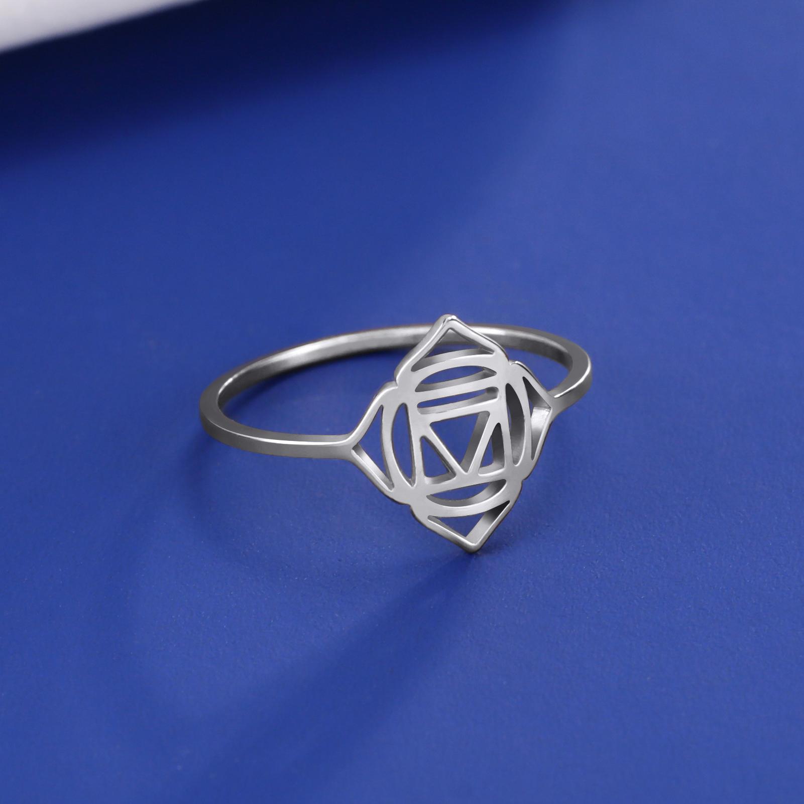 

LIKGREAT Muladhara Chakras Symbol Mandala Flower Ring Stainless Steel Meditation Amulet for Women Healing Spiritual Jewelry 11