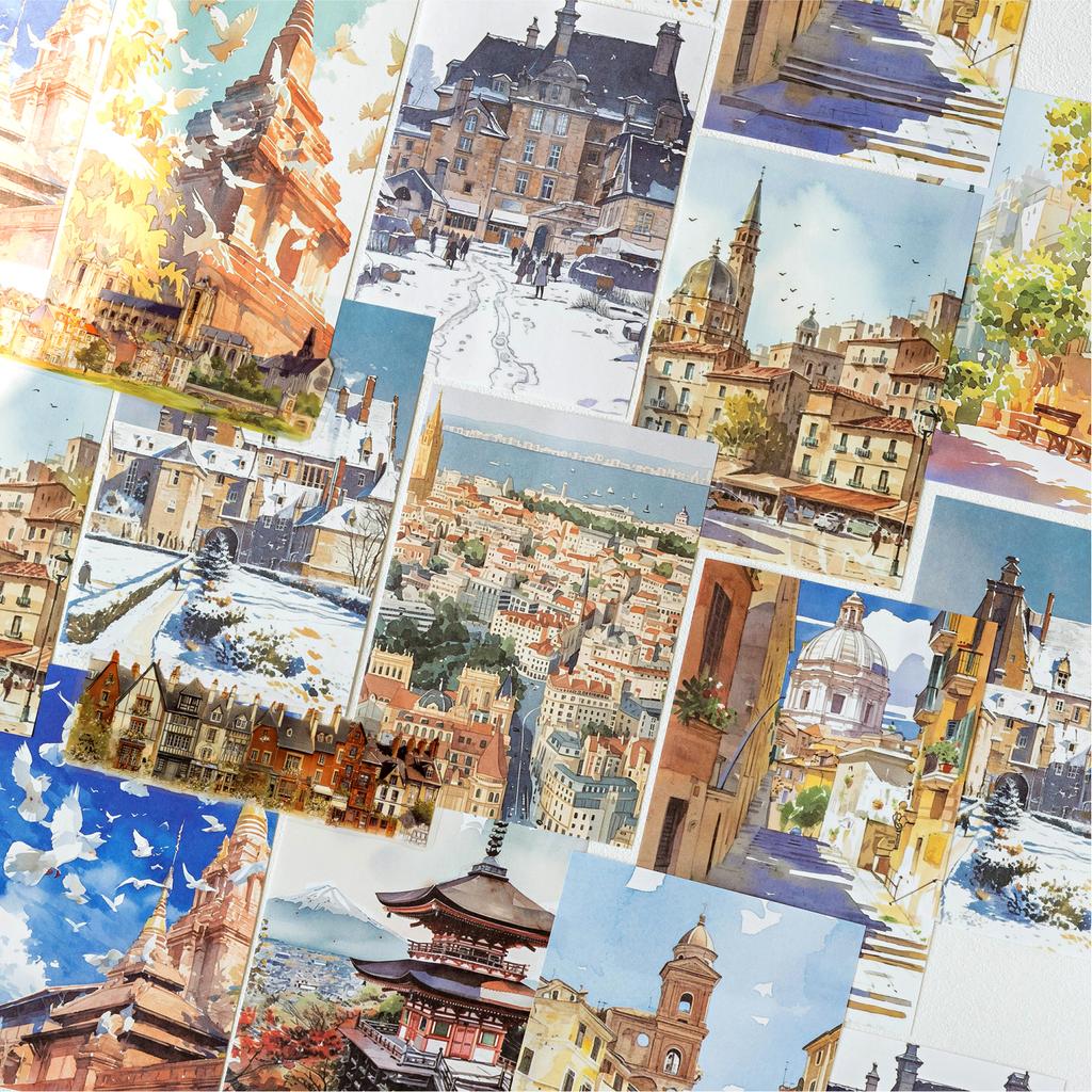32pcs Japanese landscape PET+paper die-cutting stickers DIY collage stickers cutting materials handmade diary album
