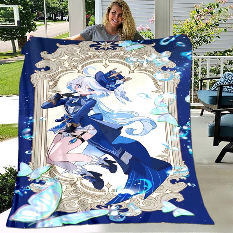 1pc Blanket Genshin Impact Furina Print Design, Lightweight Blanket for Sofa, Bed- Soft &Warm, Gift for All Seasons like Christmas, Halloween