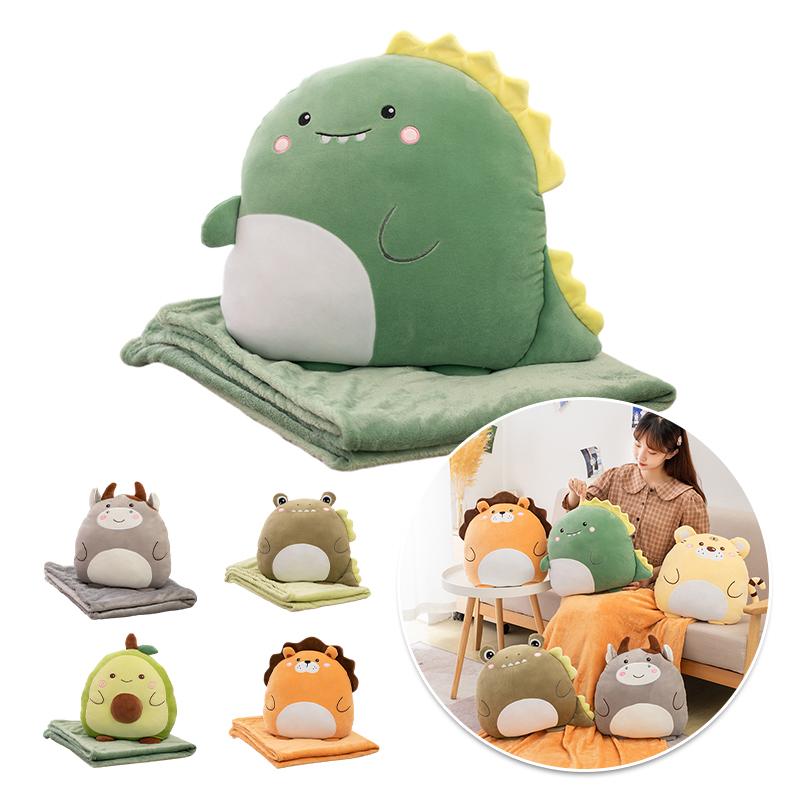 Cartoon Office Pillow Quilt 2 In 1 Car Cushion Multi-Function Blanket 7 Colors Cushion Decor Nap Blanket for Afternoon Rest