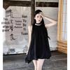 Summer 2024 Black Retro Halter Off-Shoulder Women's Dress