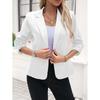 Womens Slim Fit Blazer Jacket 7/8 Sleeve Office Wear Business Casual Suit Coat Pure Color