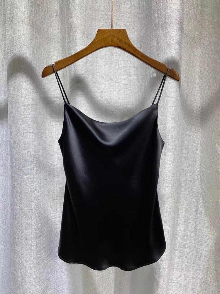 Women's Multicolor Satin Drape Camisole - Elegant Loose Fit with an Acetate Inner Layer