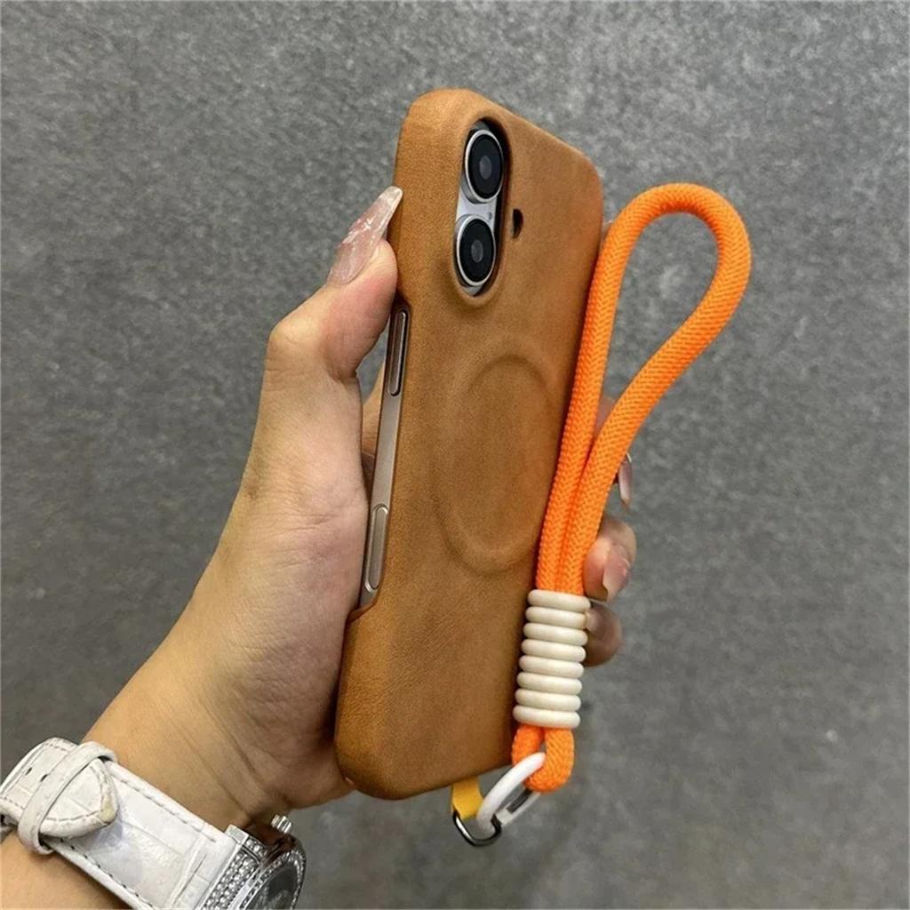 Luxury With Lanyard Magsafe Cortex Phone Case For iPhone 16 15PRO MAX 12 13 14 15 16 Pro Max Plus Magnetic Bumper Back Cover