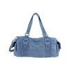 Gewaschene Denim Barrel Duffel Tasche mit Metallnieten Detail Lässige Weekender Tasche für Frauen Tägliches Reisen