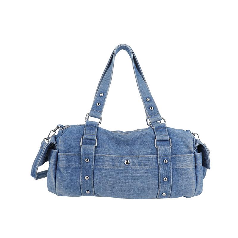 Achseltasche - Einfache Kissenform-Tasche aus Denim-Stoff - Lässige Umhängetasche
