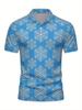 Men's Short-Sleeve Polo Shirt with Lapel Collar & Button Placket - Full-Body Christmas Print Button-Front Suitable for Dates, Beach Vacations, Machine