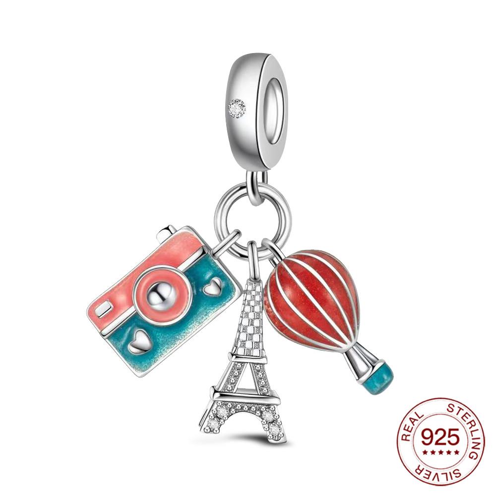 Copper Travel Pendant Suitcase Glamour Eiffel Tower Charms Jewelry Making Fashion Beads Elegant For Women Gifts