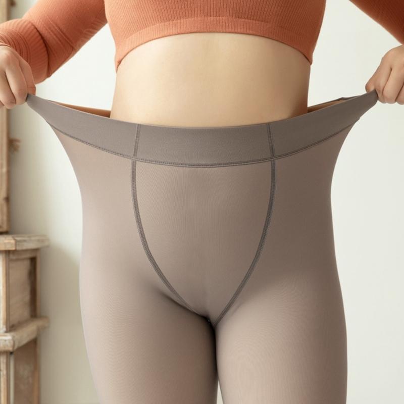 Large Size Fleece Lined Tights Women Leggings Winter Warm Thermal High Waist Pantyhose Opaque Faux Translucent Stockings