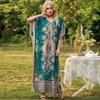 Taglie Forti Abito da Spiaggia Bohemien Scollo a V Manica Corta Donna Estate Ampio Casual Stampa Boho Vacanza Abiti Lunghi da Donna