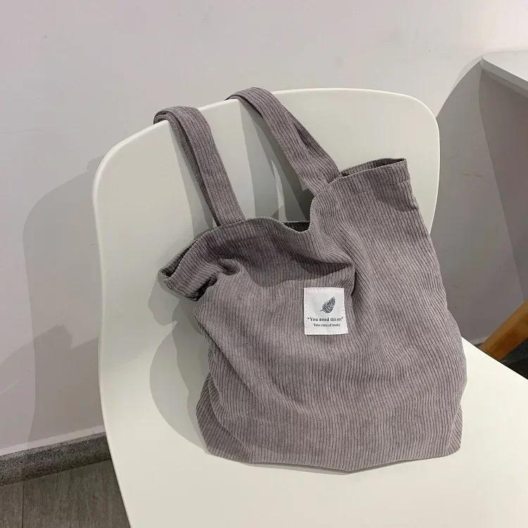 Sac à main en velours côtelé pour femmes, sacs à bandoulière, doux, couleur unie, rangement, réutilisable, grande capacité, sac fourre-tout
