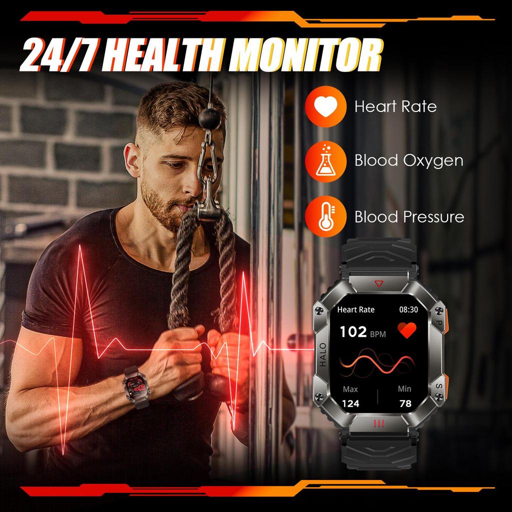 KR80 Smartwatch with Heart Rate Monitor, Bluetooth Calling, Compass & Sports Features