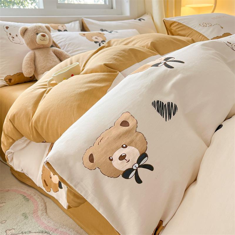 Bedding Four-piece Set, Cotton Pure Cotton Floral Quilt Cover, Bed Sheet Dormitory Three-piece Set