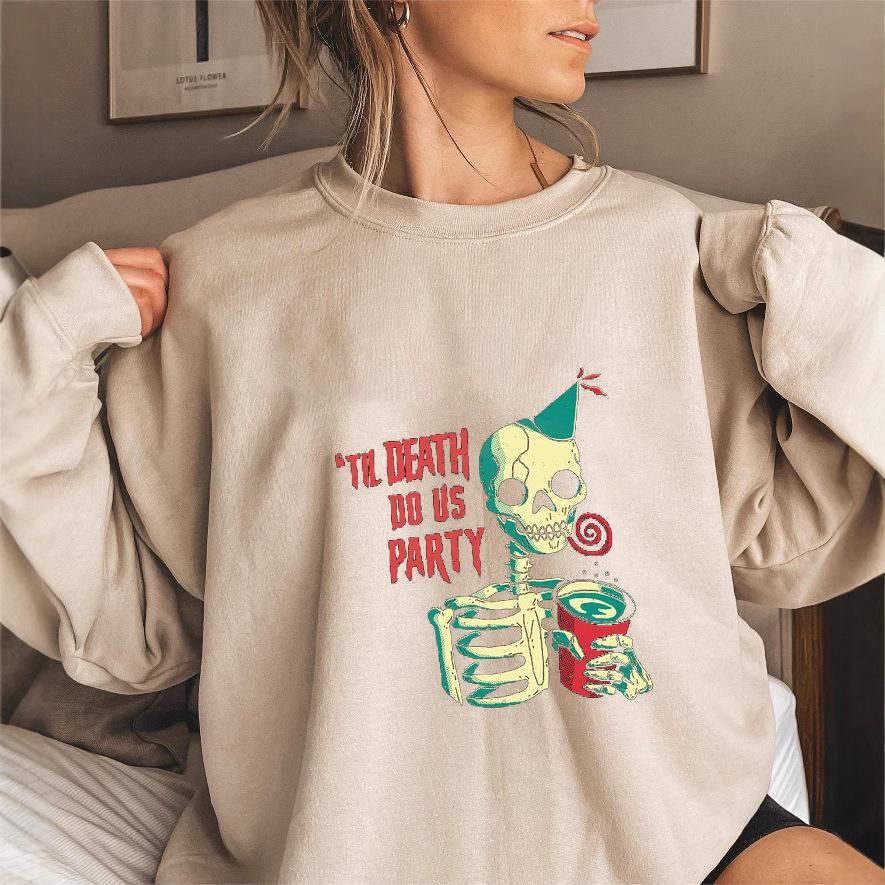 

Halloween Skull Long-Sleeve Round Neck Sweatshirt - European & American Style M хаки