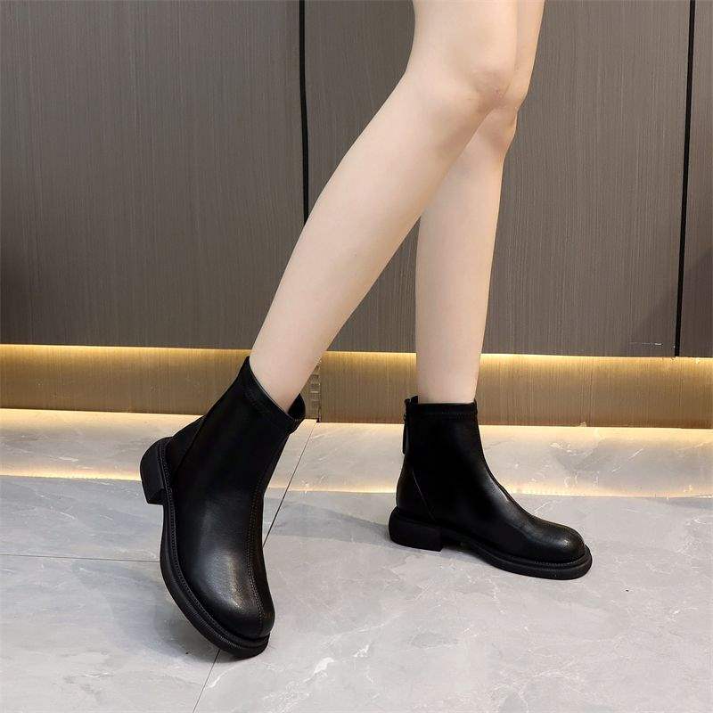 Elastic short boots soft leather temperament thin short boots women's boots spring and autumn single boots Martin boots women's shoes tide