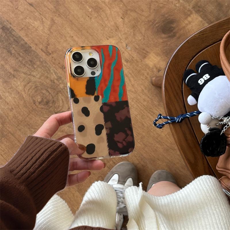 Autumn-Winter Leopard Patchwork Phone Case for iPhone 14-17 Pro Max (4-Color, Female Design)