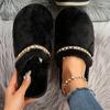 Bling Crystal Fluffy House Slippers for Women Winter 2025 Indoor Cozy Warm Fur Slippers Woman Flat Non Slip Plush Home Slides